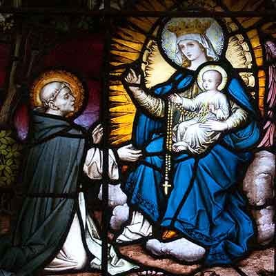 St. Dominic receives rosary from Mary