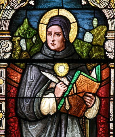 Stained glass window of Thomas Aquinas