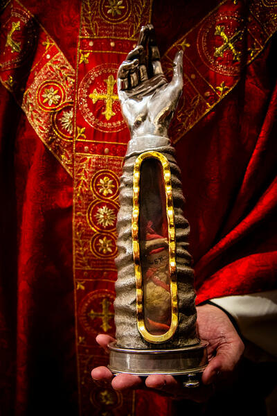 Color photo of the Arm Relic of St. Jude, 2024