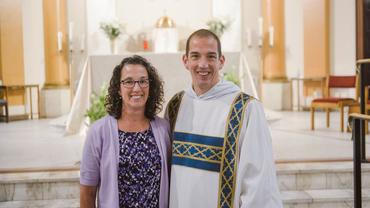 Rev. Br. Chris Johnson, OP, and his mother at his Ordination to the Diaconate in 2019