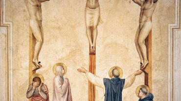 Crucifixion with Mourners and Sts Dominic and Thomas Aquinas by Fra Angelico (1441-42)