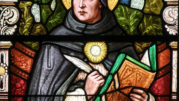 Stained glass window of Thomas Aquinas